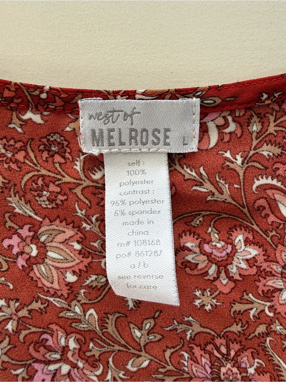 West of Melrose Red Floral Boho Long Sleeve Bodysuit Top Size Large 🌸 - Picture 5 of 8